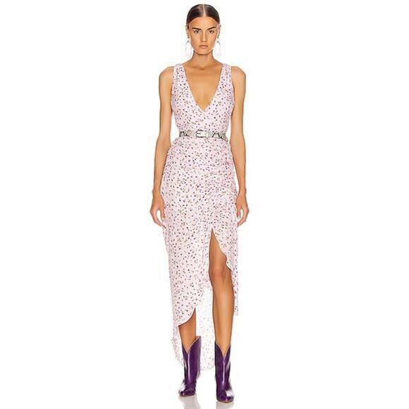 Nicholas Floral Silk Dress Drape Front Ruched Asymmetrical Gala Formal Size 14 - Picture 2 of 14